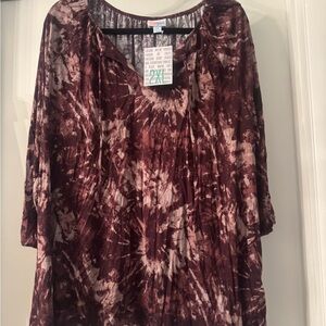 Women's Lularoe Debra Tie-Dye Top - Maroon and Pink